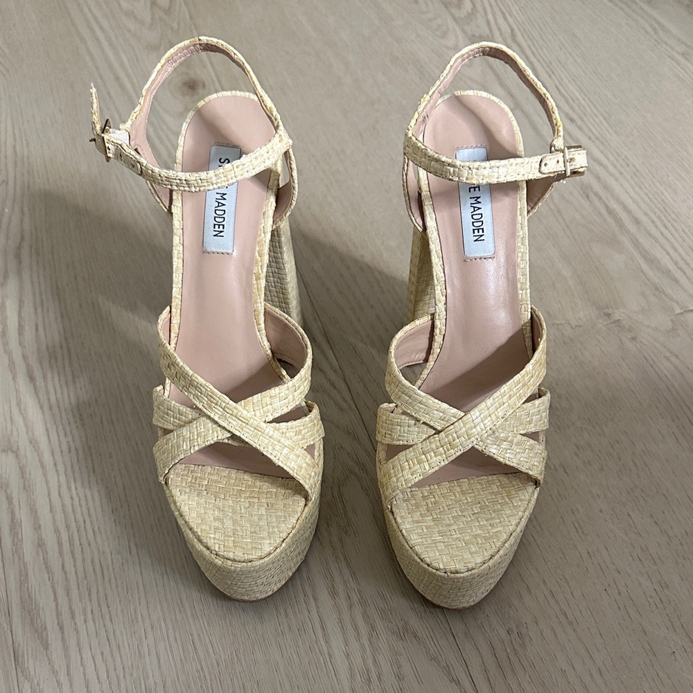 Steve Madden Raffia Platform Heels - Picture 2 of 4